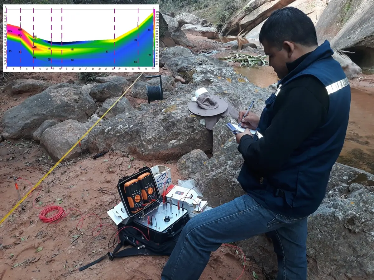Equipo de campo utilizado en estudios de geofísica aplicada